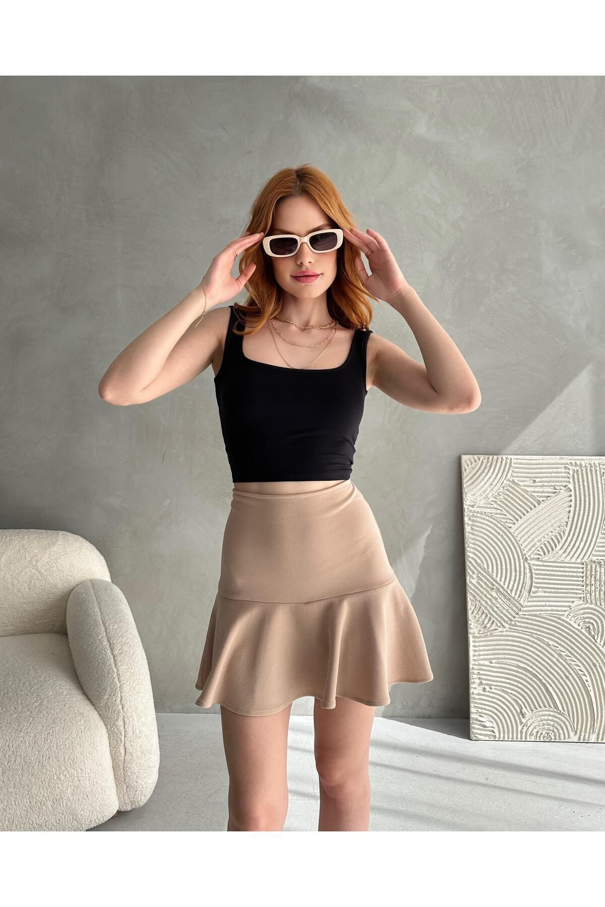 MODA Kadın Şort Etek -Krep Kumaş Esnek Şık
