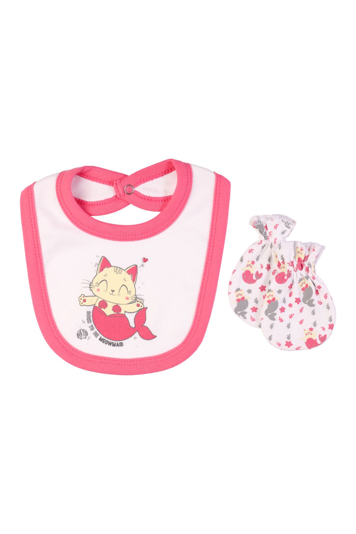 Babies Basic-5 piece New Born Set include Bib, Romper, Mittens, Cap, Sleepsuit- Meowmaid, Red 6