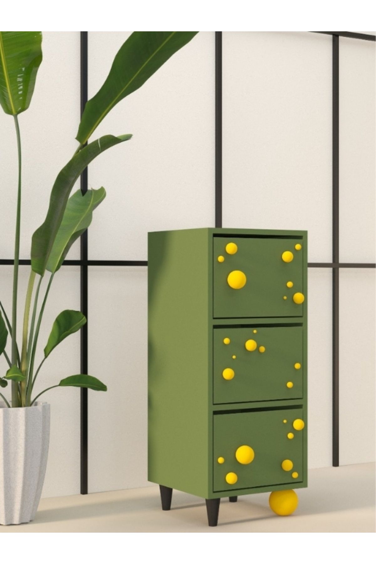 Nitro Furniture Siena Çekmecelik - Eğlenceli ve Fonksiyonel Yeşil & Sarı Tasarım (40x40x100 cm)