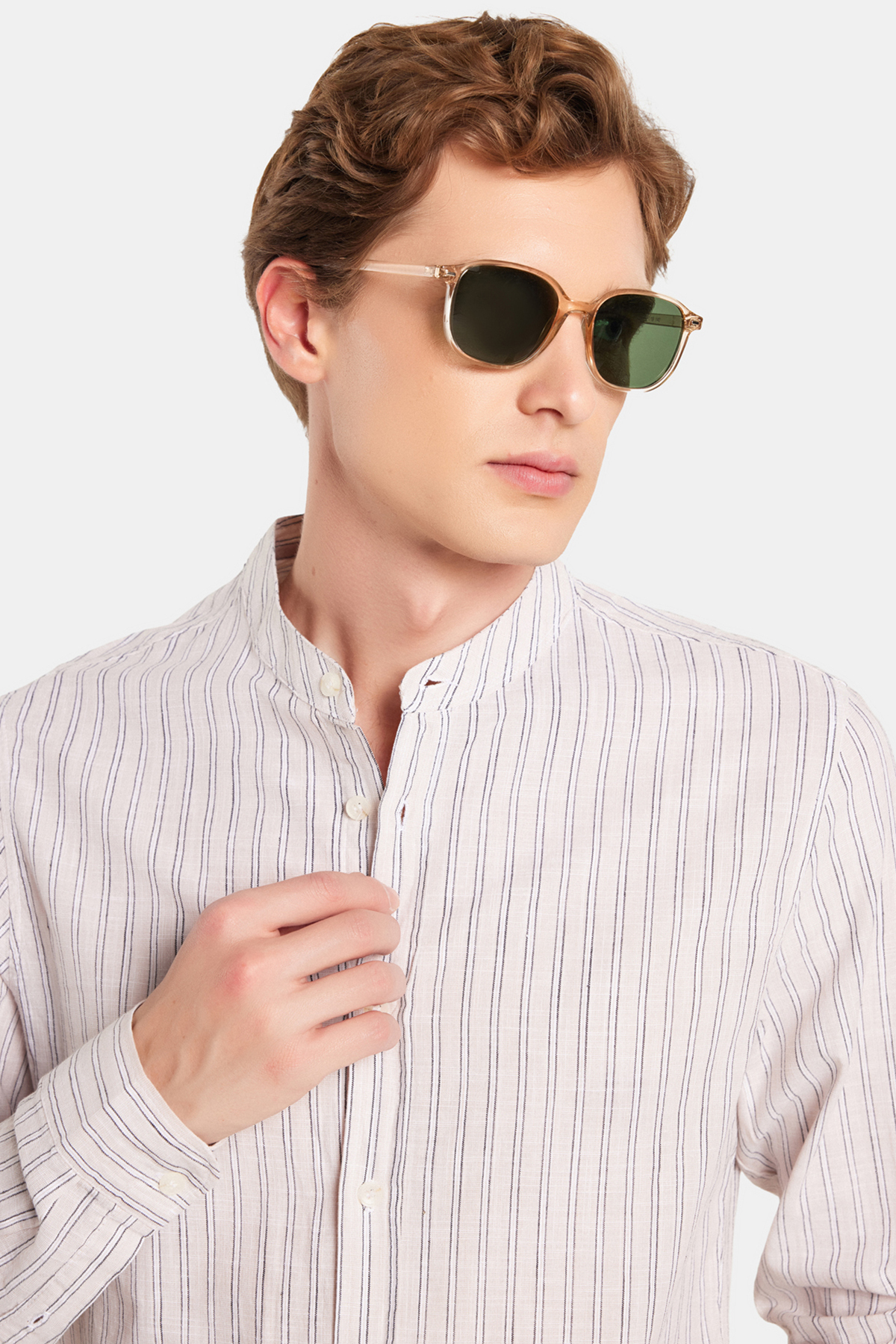 پیراهن مردانه آستین بلند اسلیم فیت، ۱۰۰٪ پنبه، بافت کتان، یقه ماندارین راه راه تودورز پیراهن Tudors