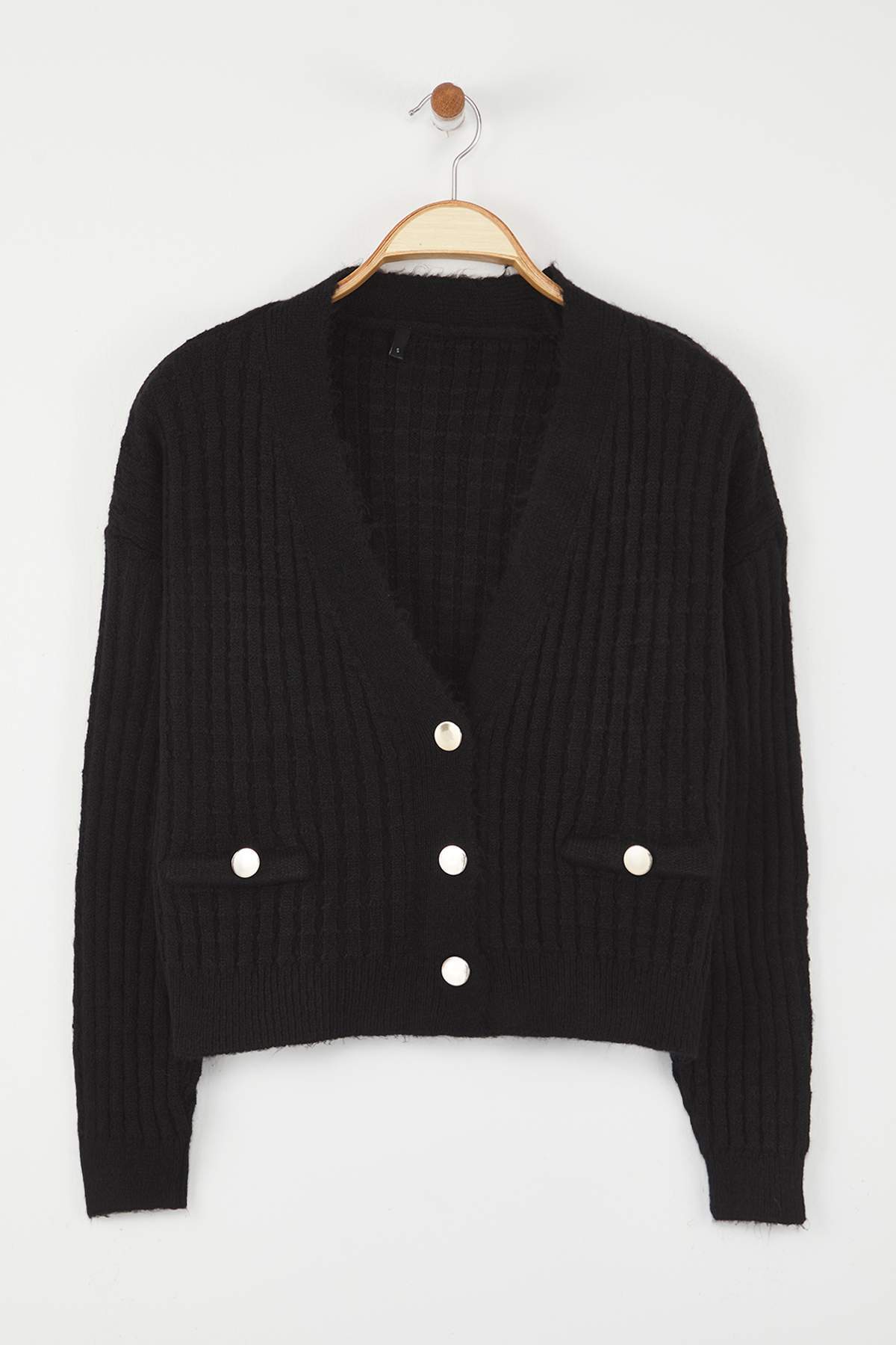 Trendyolmilla  Siyah*001 Yumuşak Dokulu Düz Triko Hırka TWOAW23HI00266 - Görsel 5