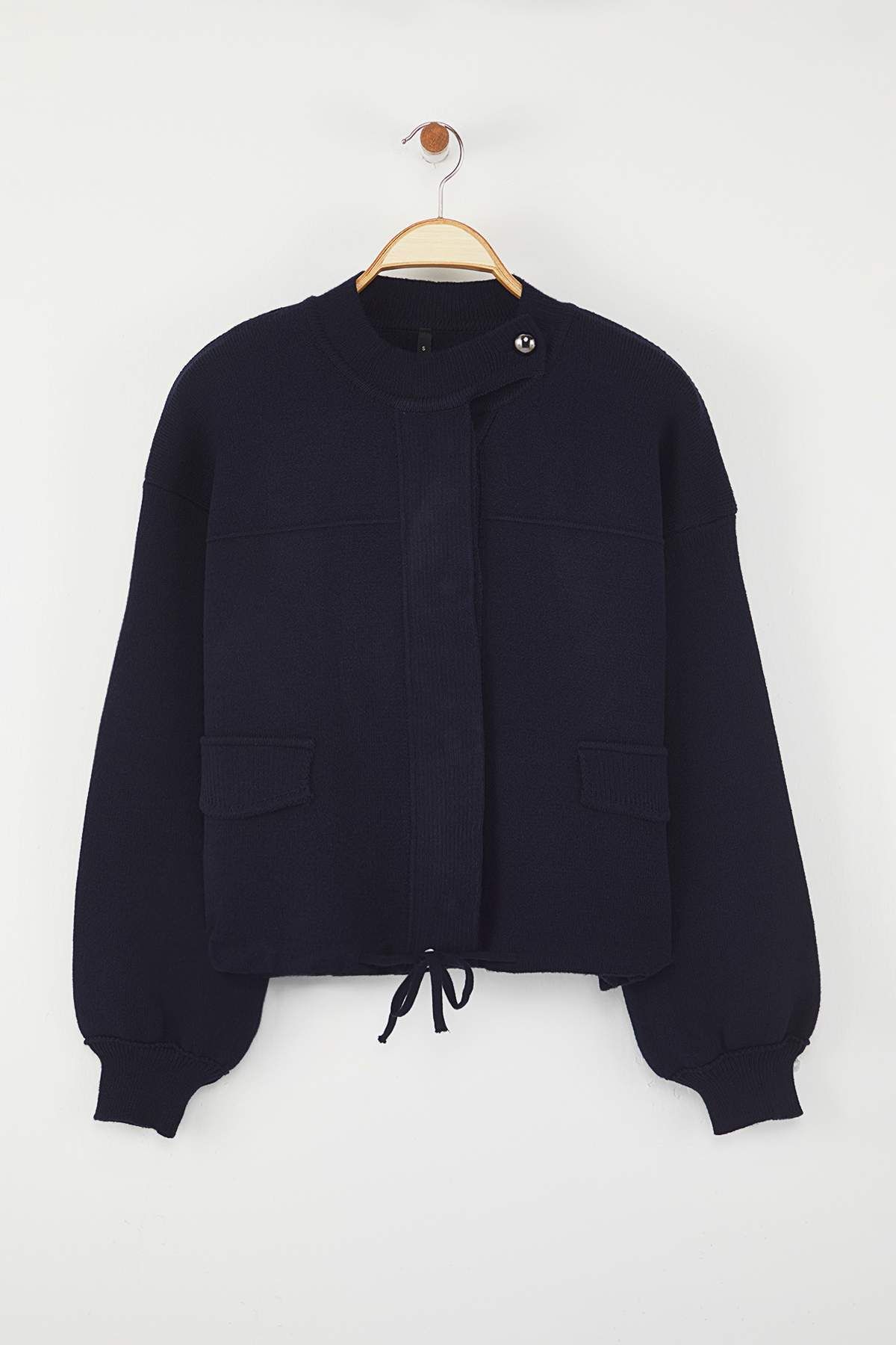 Trendyol Collection-Navy Blue Zippered Premium Yarn/Special Yarn Wide Fit Coat Look Knitwear Cardigan Twoaw26Hi00025 6