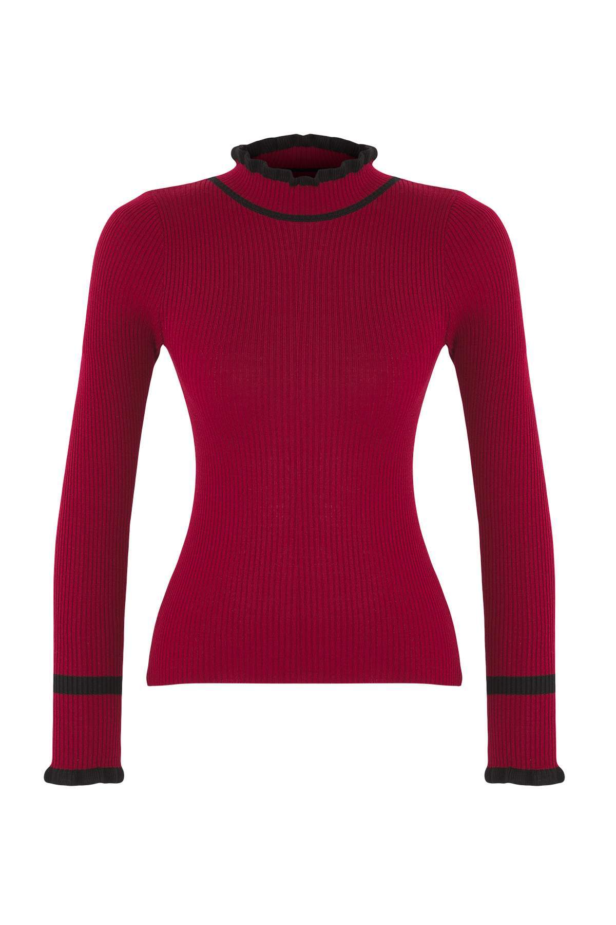 Trendyolmilla  Bordo Renk Bloklu Triko Kazak TWOAW22KZ1250 - Görsel 5