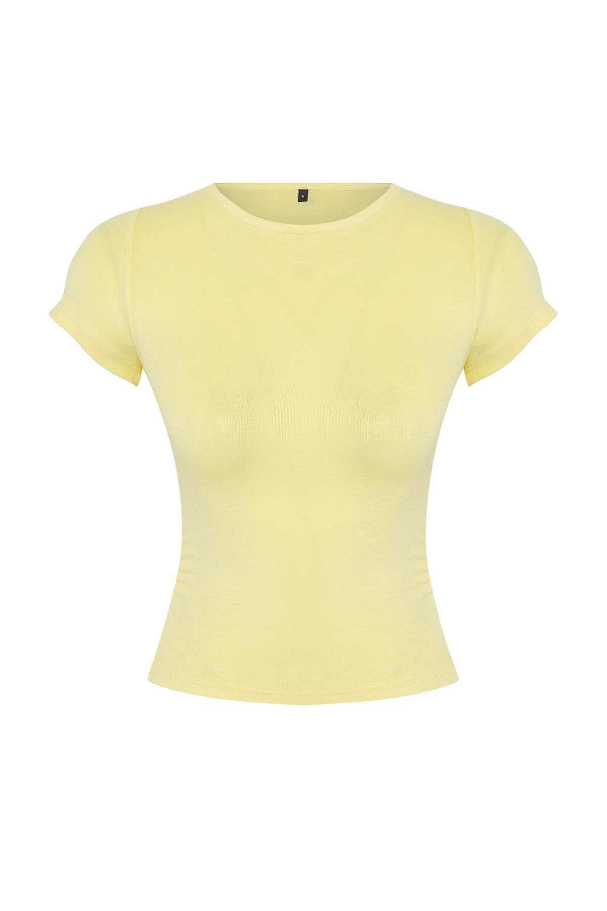 Trendyolmilla  Açık Sarı Büzgü/Drape Detaylı Fitted Örme Bluz TWOSS25BZ00505 - Görsel 5