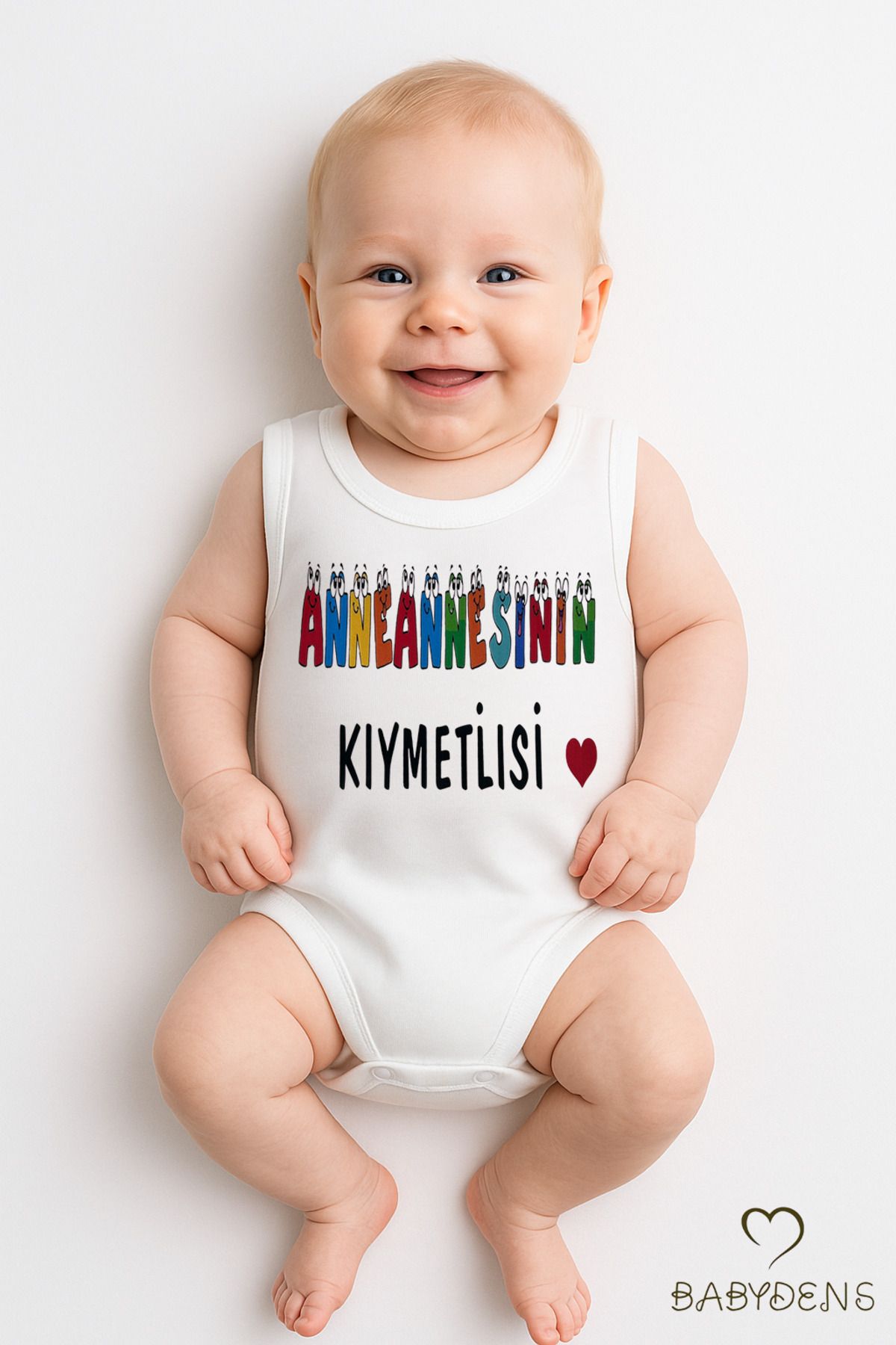 BABYDEN'S Anneannesinin Kıymetlisi Yazılı Kolsuz %100 Pamuk Body Hediyelik Bebek Zıbını Yazlık Çıtçıtlı Body