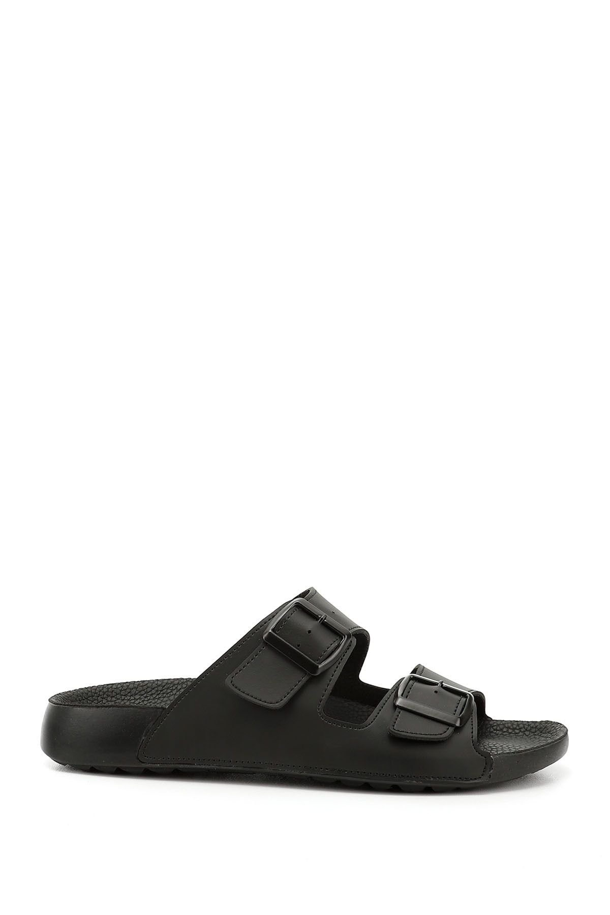 GÖNDERİ(R)-Men's charcoal buckle slippers 1