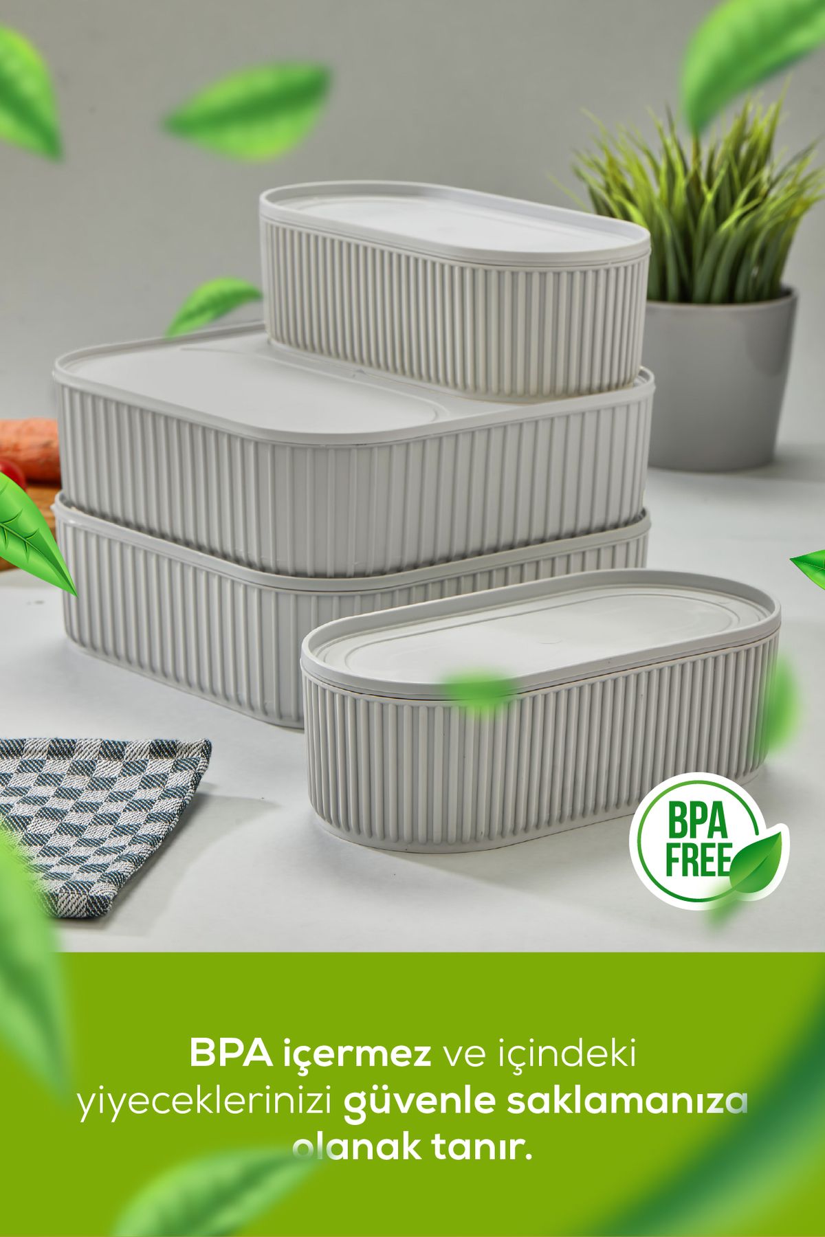 Vienev-Set of 4 Gray Stackable Storage Containers - with Elastic Band, 2X(1100 ml) 2X(2600 ml) 2