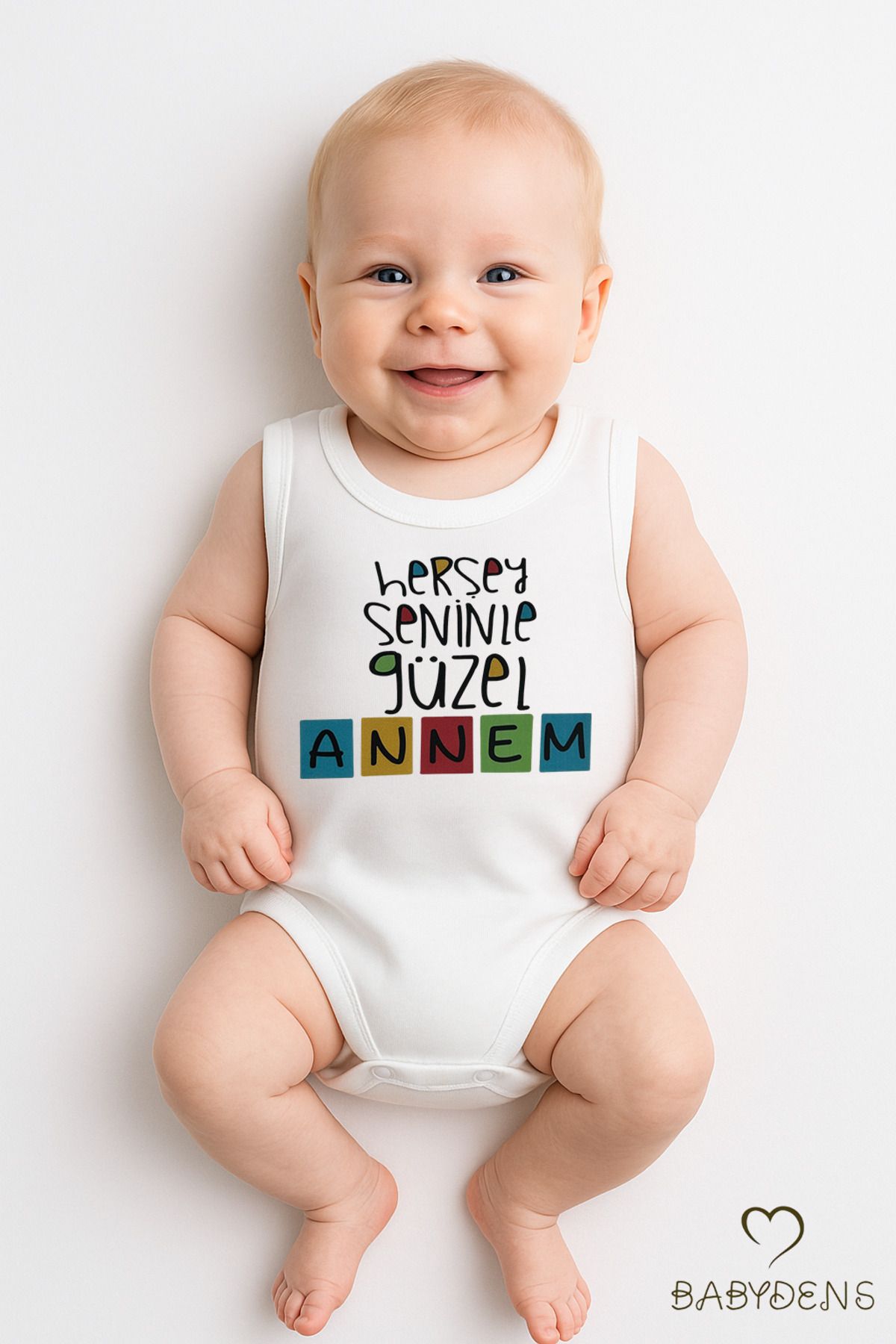 BABYDEN'S Her Şey Seninle Güzel Annem Yazılı %100 Pamuk Çıtçıtlı Body