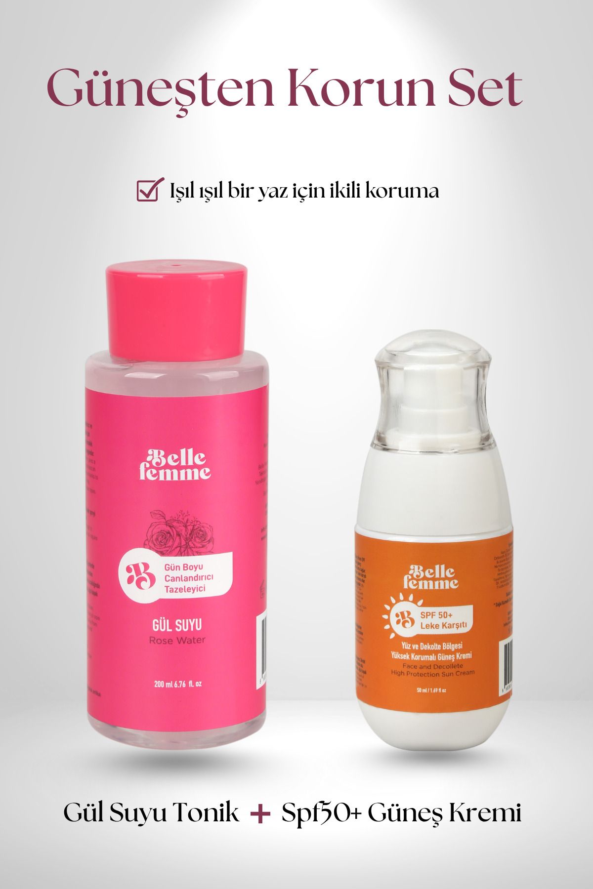 Belle Femme Güneşten Korun Seti | SPF 50 Krem + Gül Toniği