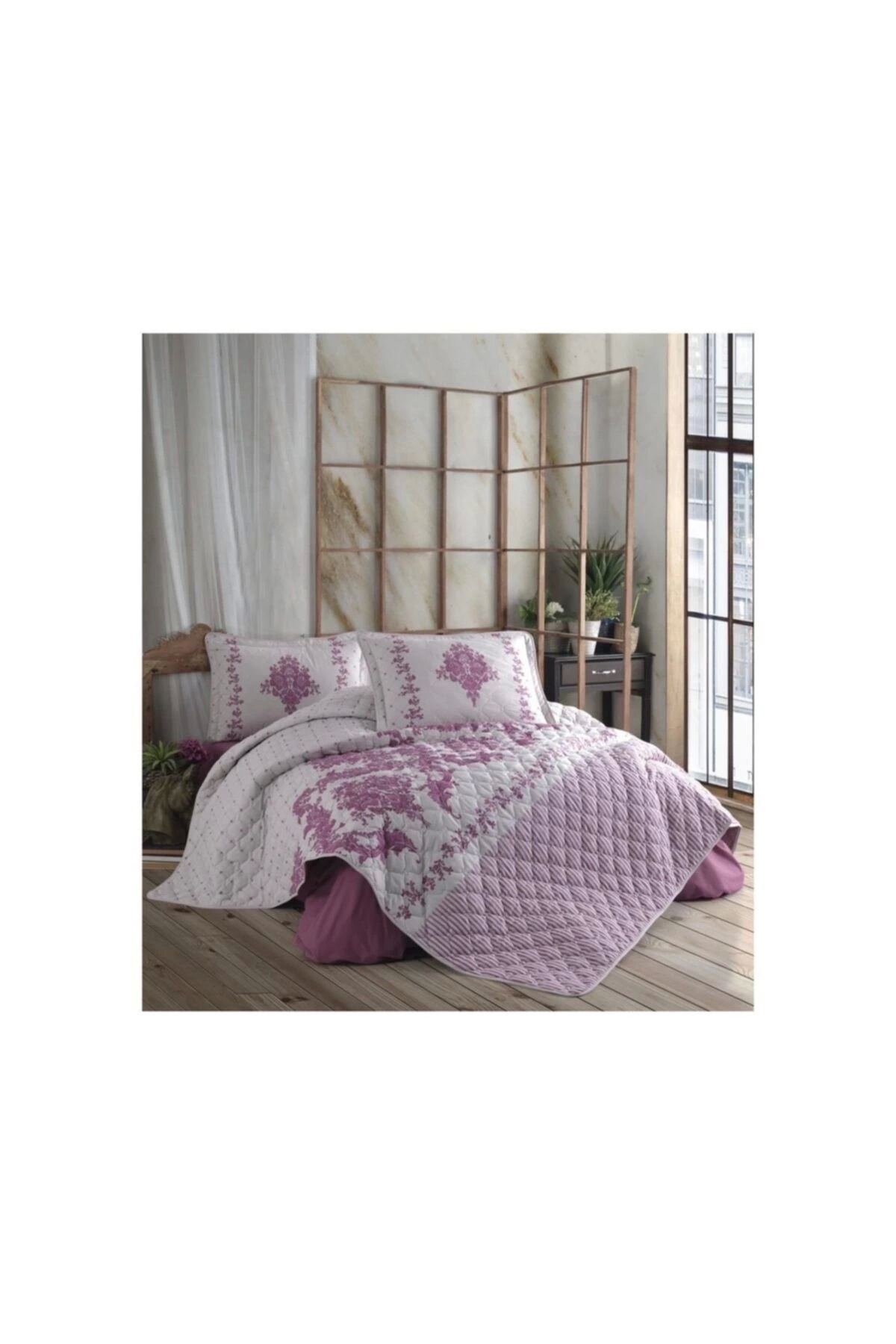 Clasy-Ranforce 100% Cotton Quilted Double Bed Cover Set Anka Rose V1 1