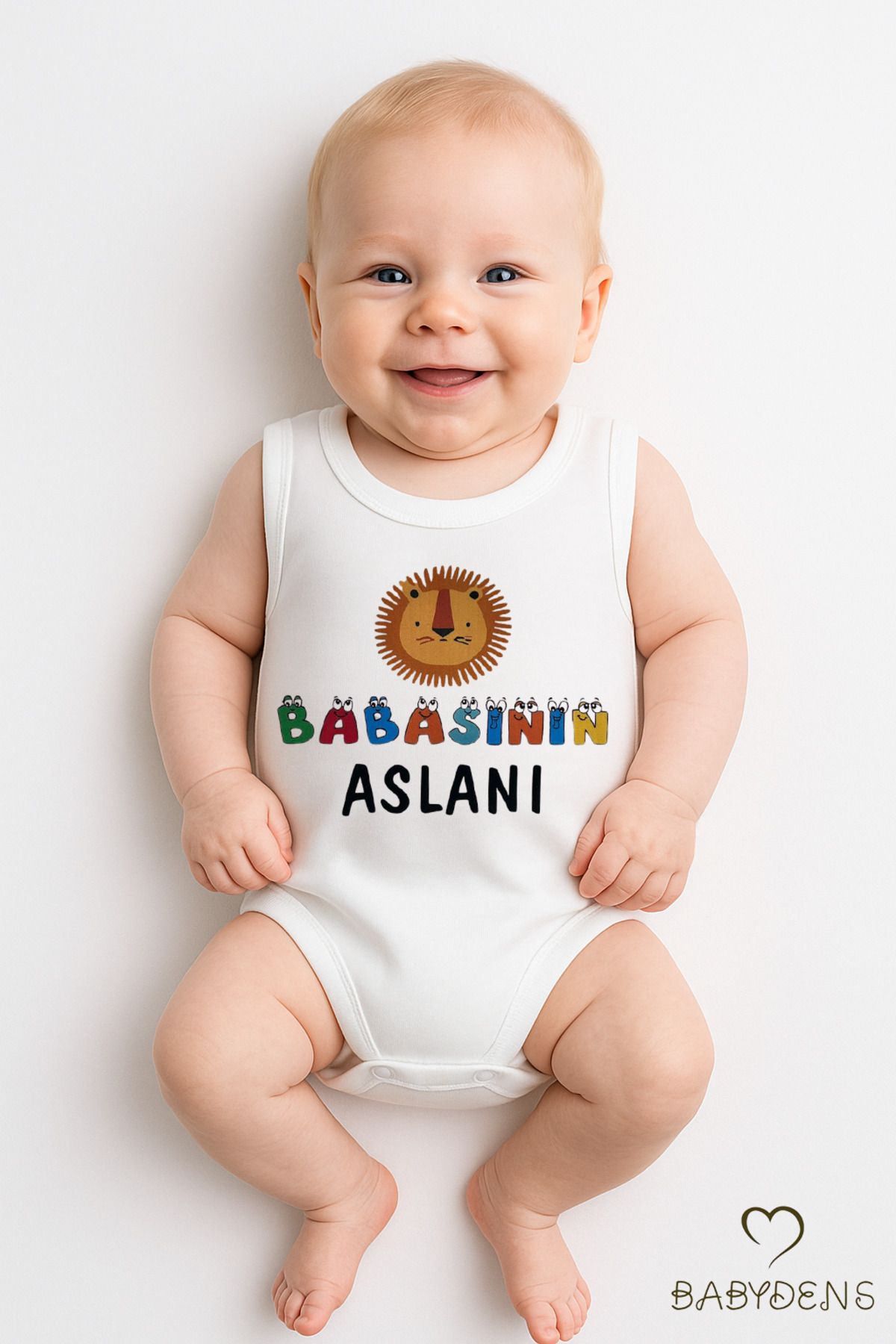 BABYDEN'S “Babasının Aslanı” Yazılı Kolsuz Bebek Body – %100 Pamuk Çıtçıtlı Yazlık Zıbın Tulum 0-3-24Ay