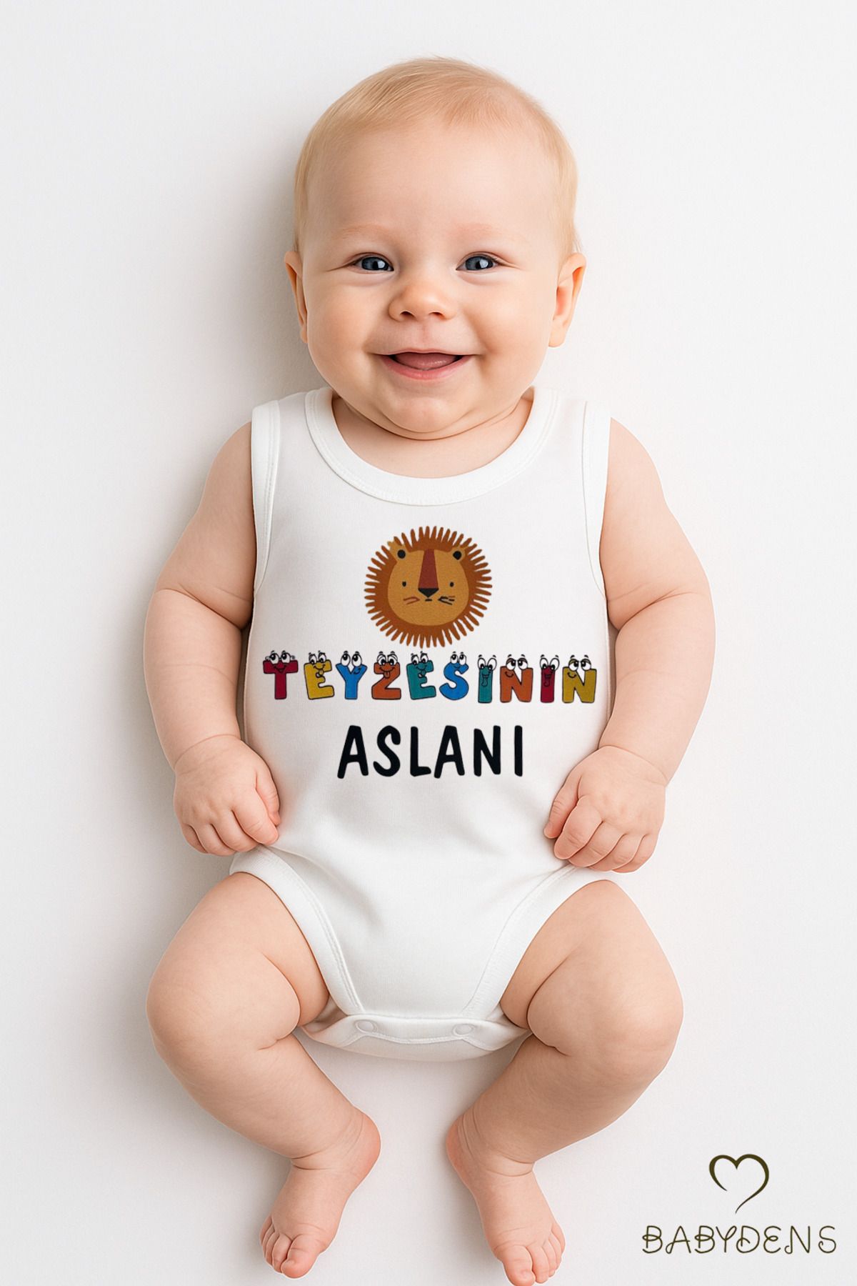 BABYDEN'S Teyzesinin Aslanı Baskılı %100 Pamuk Kolsuz Bebek Body Eğlenceli Yazılı Zıbın 0-3-24Ay Yazlık Tulum