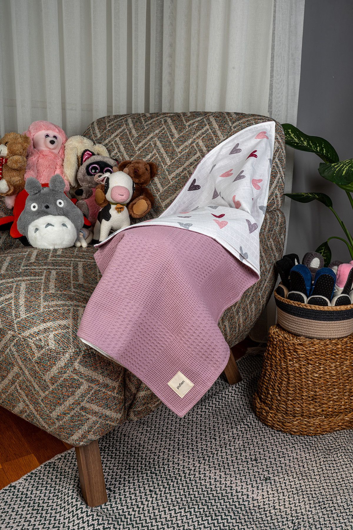 pufien-100 X 140 Multi-Pattern Reversible Muslin Baby Blanket, Multi-Purpose Waffle Muslin Blanket & Blanket 4
