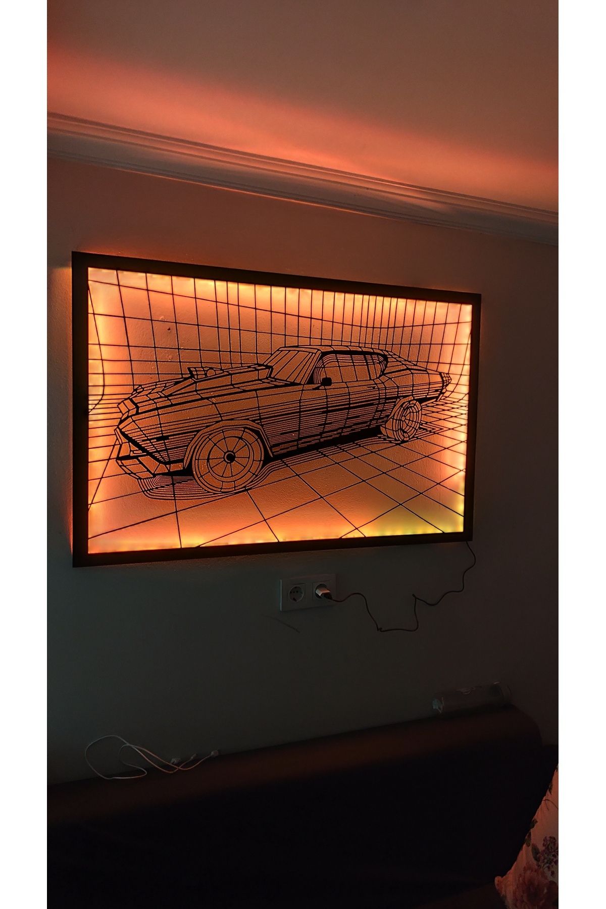shop Klasik Araba Desenli Led'li Metal Duvar Tablo