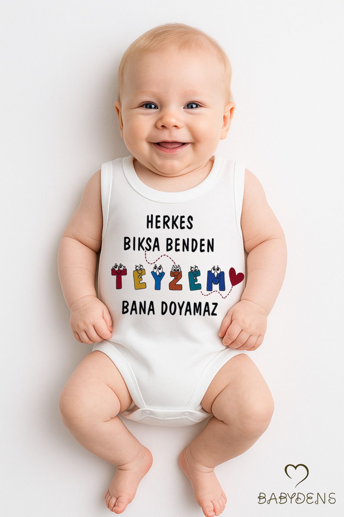 BABYDEN'S Herkes Bıksa Benden Teyzem Bana Doyamaz Yazılı Kolsuz Bebek Body %100 Pamuk Yazlık Zıbın Tulum