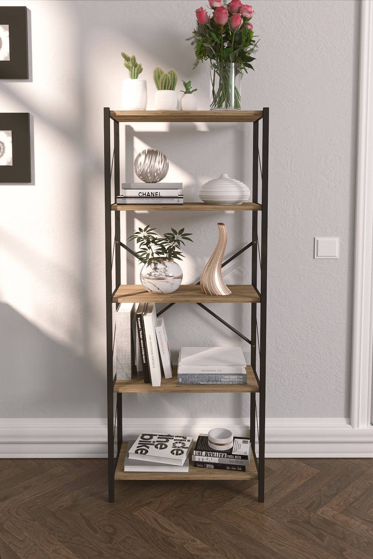 VayLife Dekoratif 5 Raflı Çok Amaçlı Dolap 150x60x30 Atlantik Çam