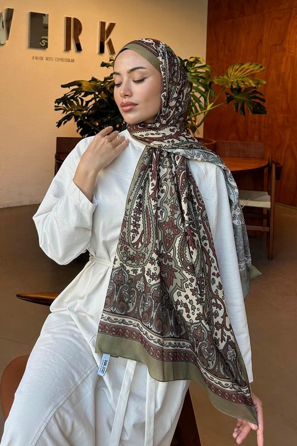lamelif.com-شال ريترو من القطن باللون الأخضر النعناعي 3