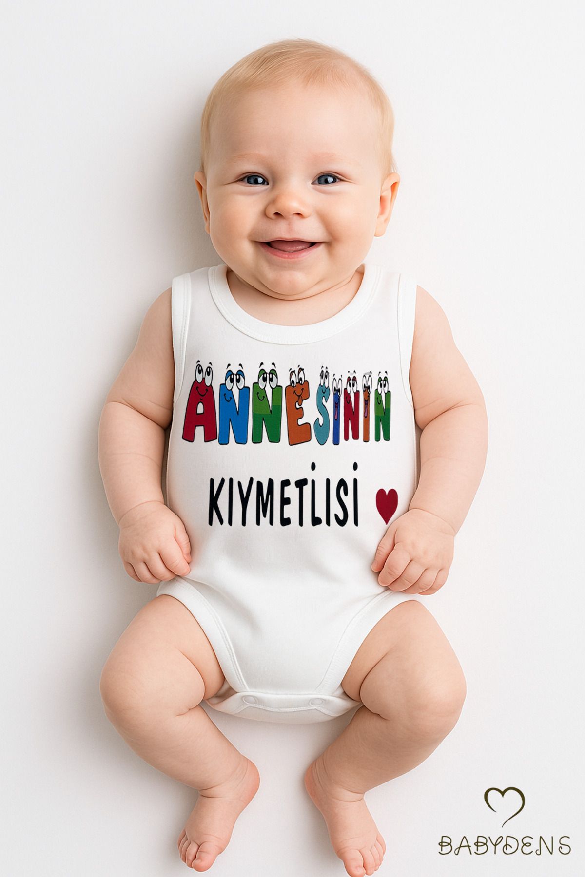 BABYDEN'S “Annesinin Kıymetlisi” Yazılı Kolsuz Bebek Zıbın %100 Pamuk Yazlık Body Sevimli Çıtçıtlı Bebek Body