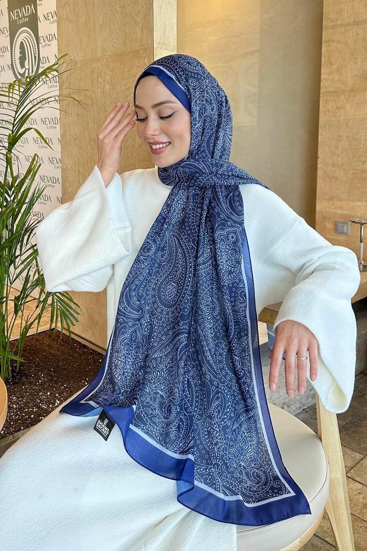 lamelif.com-Retro Pattern Cotton Shawl Navy Blue 2 3
