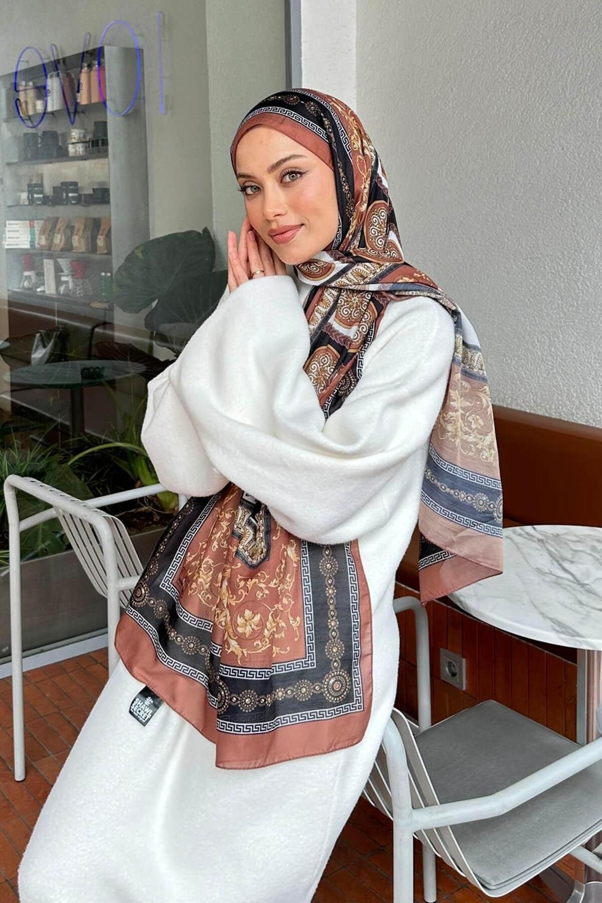 lamelif.com-Versa Pattern Cotton Shawl Milk Coffee 3