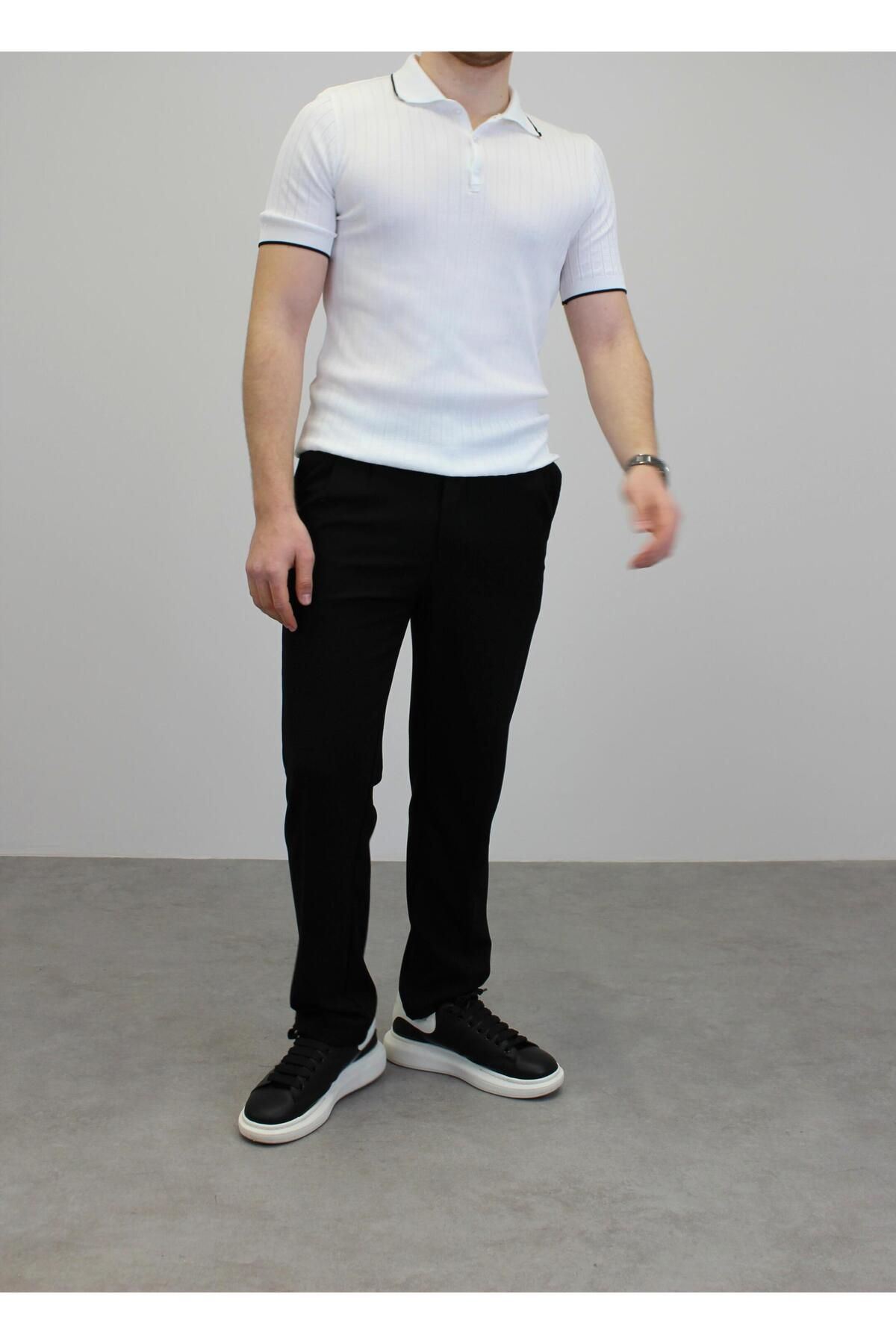 RIESGO ÖRME POLO YAKA ŞERİT DETAYLI T-SHIRT EKRU