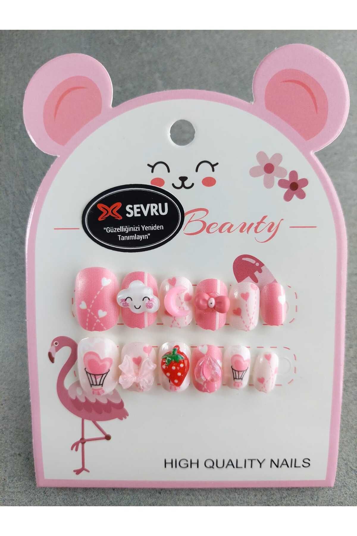 SEVRU Çocuk Takma Tırnak, Yeni Desenli 12'li Çocuk Takma Tırnağı & 24'li Pro Zararsız Yapıştırıcı & Törpü