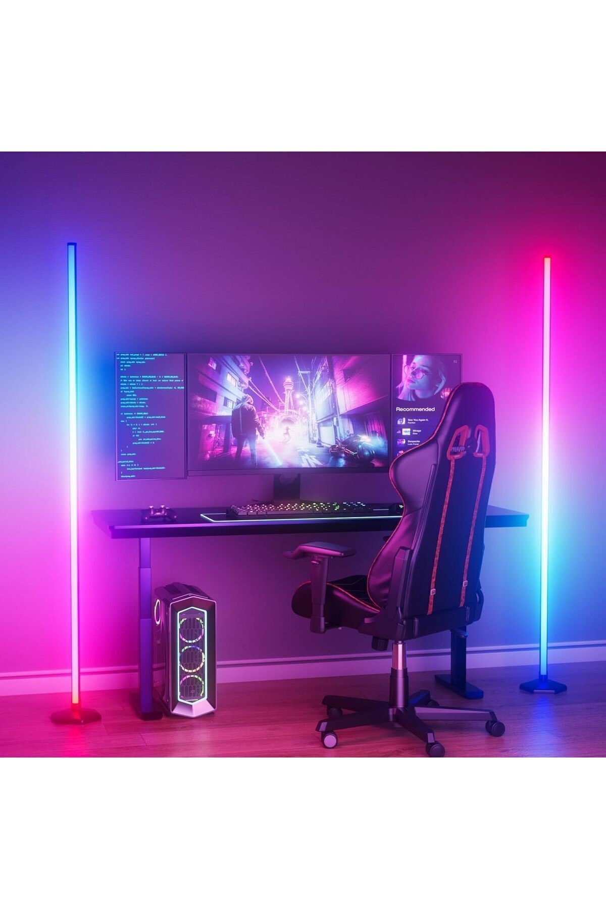 مصباح أرضي ذكي Rgb مع جهاز تحكم عن بعد وإضاءة Led لتزيين غرفة المعيشة وغرفة الجيمينج ليد كورنر