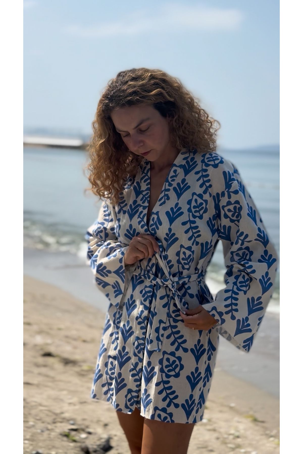 be you Kadın İspanyol Kol %100 Doğal Pamuk Şile Bezi Kimono