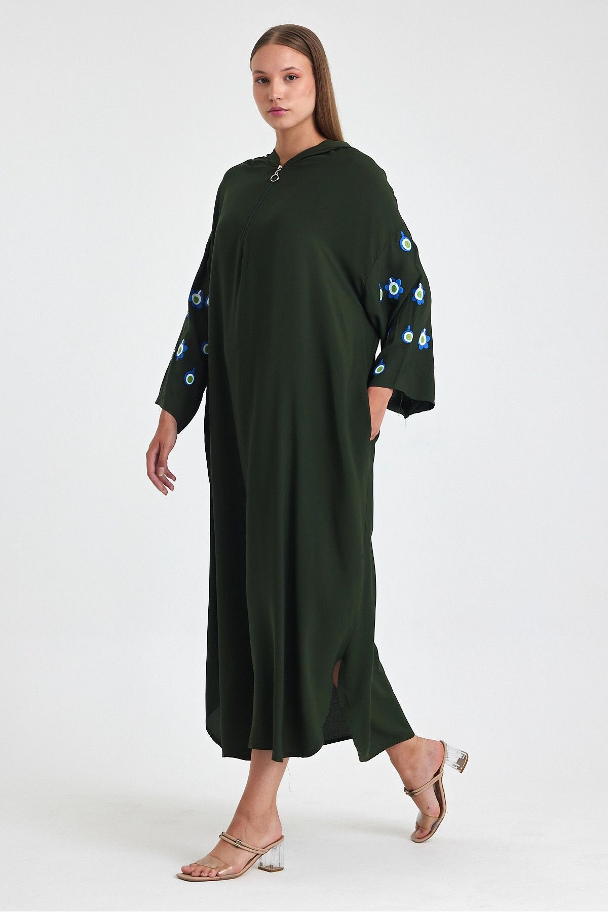 bacc-Maxi Boy Khaki Κέντημα με κουκούλα Πλεκτό φόρεμα Viscon Bcvl-25981 3