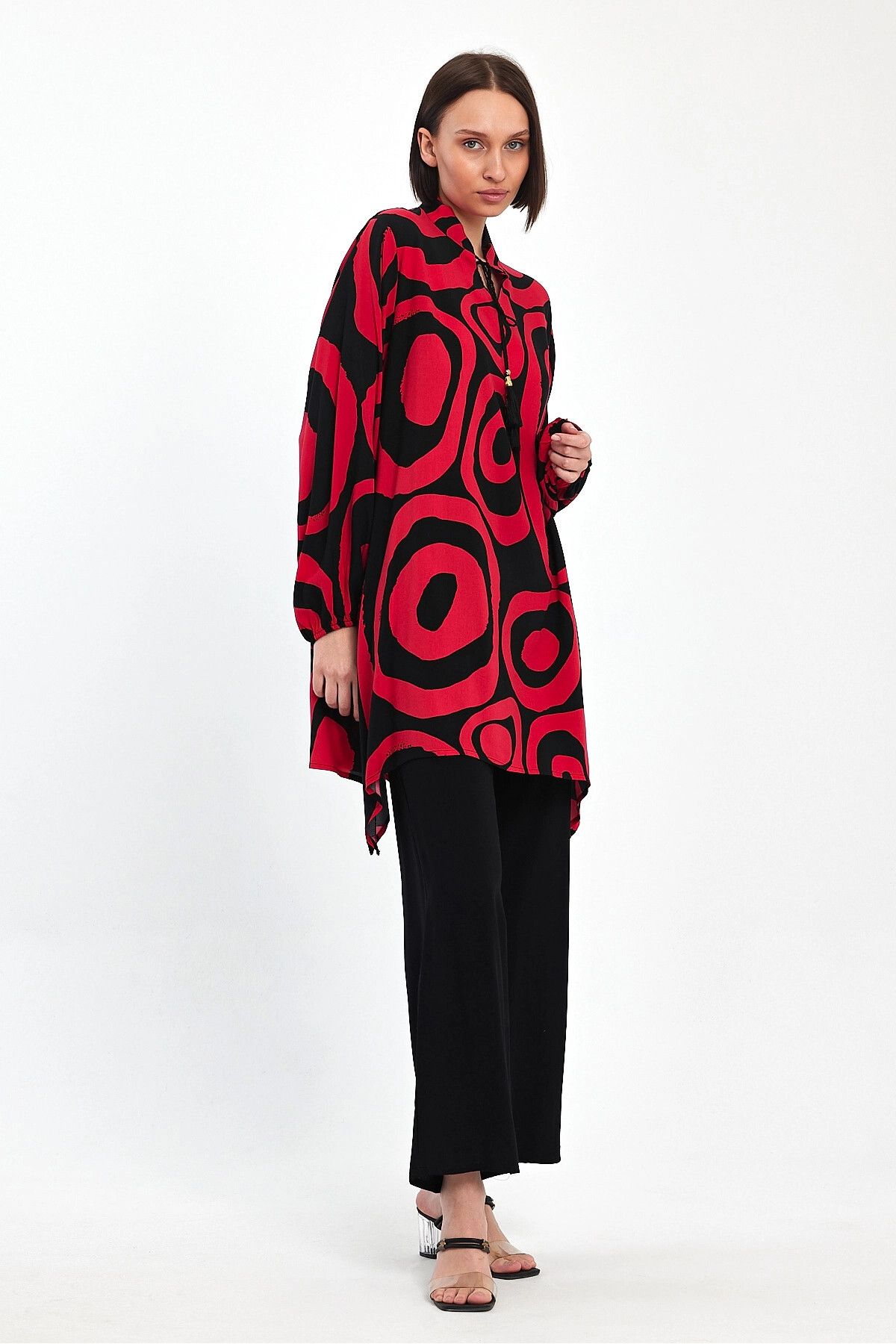 bacc-Red Geometric Print Plus Size Casual Pants and Tunic Set - Bcvl- 241017 6