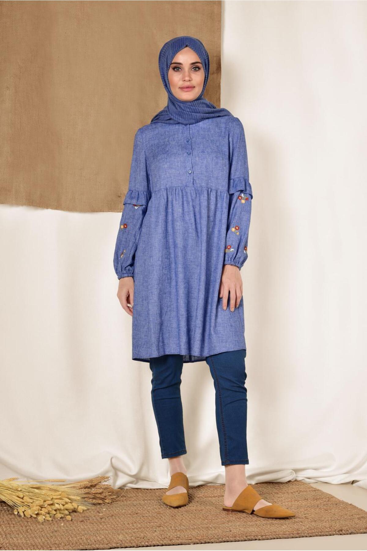 آلوینا تونیک گلدوزی شده چین‌دار ۴۹۸۶