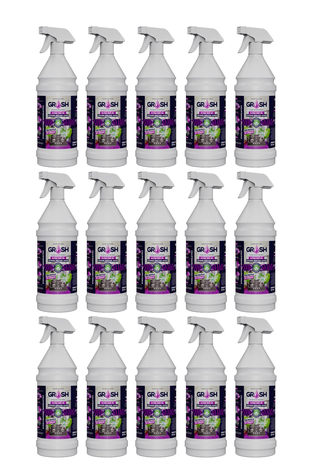 Grosh Ultra Güçlü Mutfak Yüzey Temizleyici ve Yağ Sökücü Sprey 1000 ML (15 ADET)