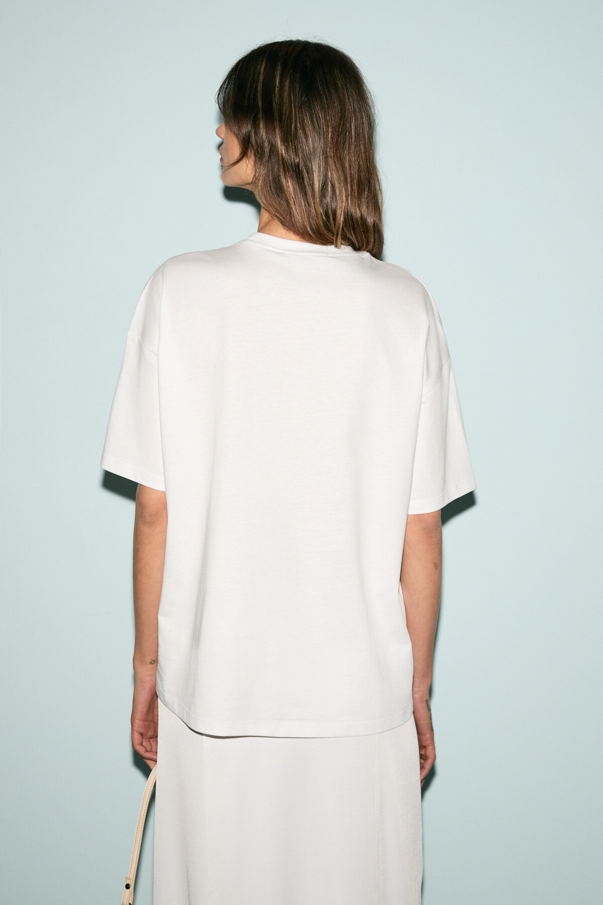 GRIMELANGE  VEYMIRA Kadın %100 Pamuk Bisiklet Yaka Kısa Kollu Oversize Fit Beyaz / Desenli T-Shirt - Görsel 5