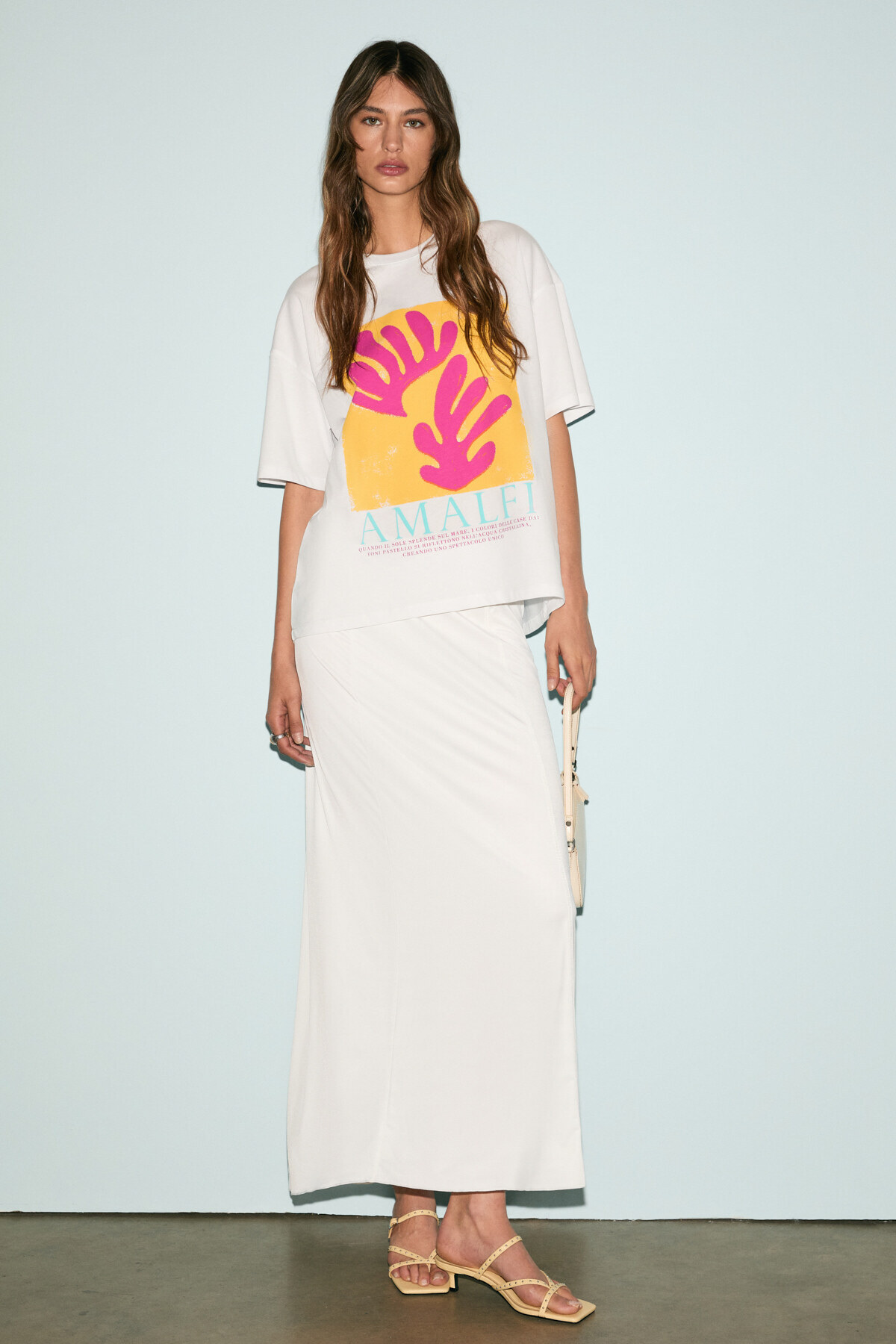 GRIMELANGE  VEYMIRA Kadın %100 Pamuk Bisiklet Yaka Kısa Kollu Oversize Fit Beyaz / Desenli T-Shirt - Görsel 3