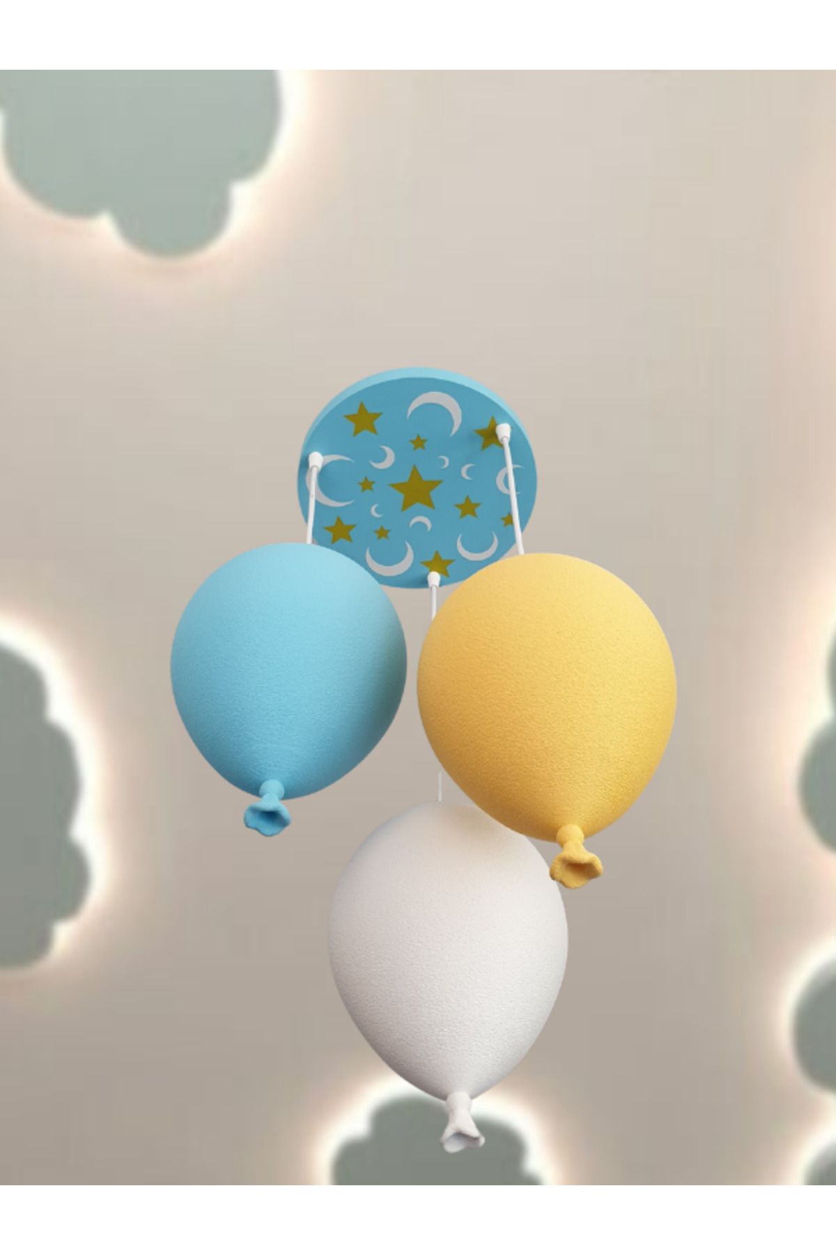 FORECASTE Erkek Çocuk Odası Avize Balon 3'lü Sarkıt Avize Ay Yıldız Ayarlı Avize Mavi Sarı Beyaz 3 ADET AMPUL