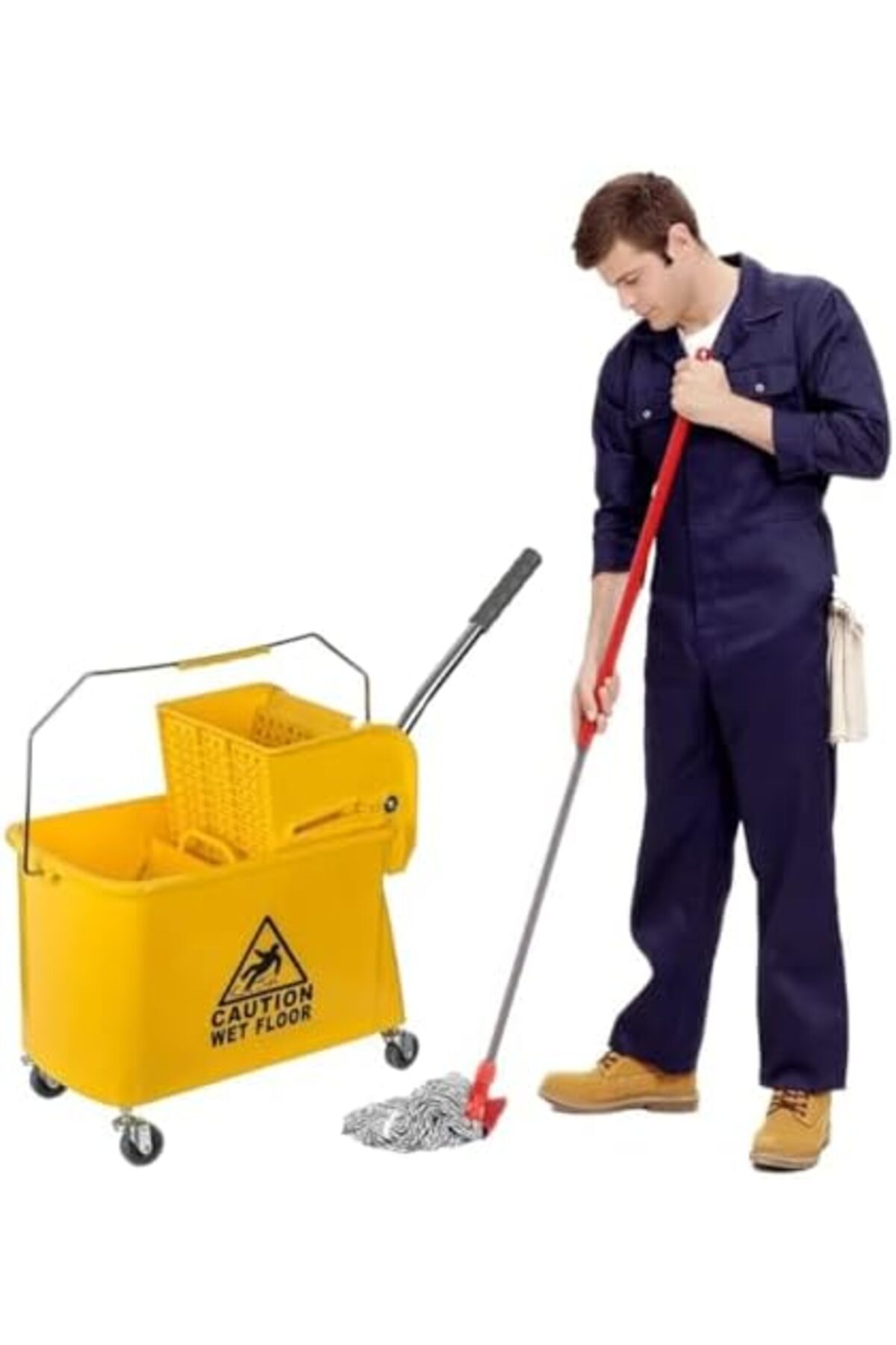 دلو ممسحة بعجلات وضغط جانبي من بونكا – سطل تنظيف احترافي للمنازل والفنادق والمستشفيات 32 لتر