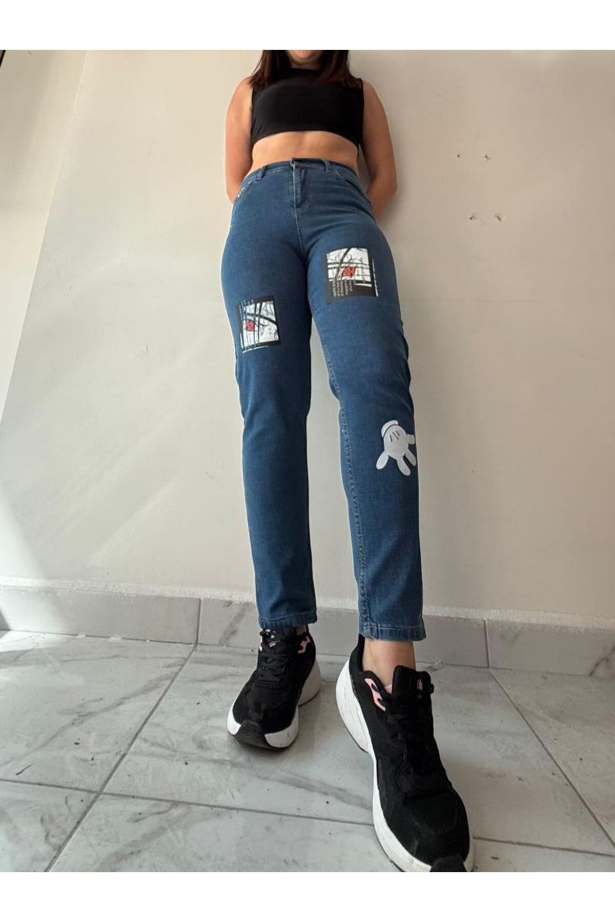 ELONİ BASKILI KOTDAR PAÇA JEANS PANTOLON