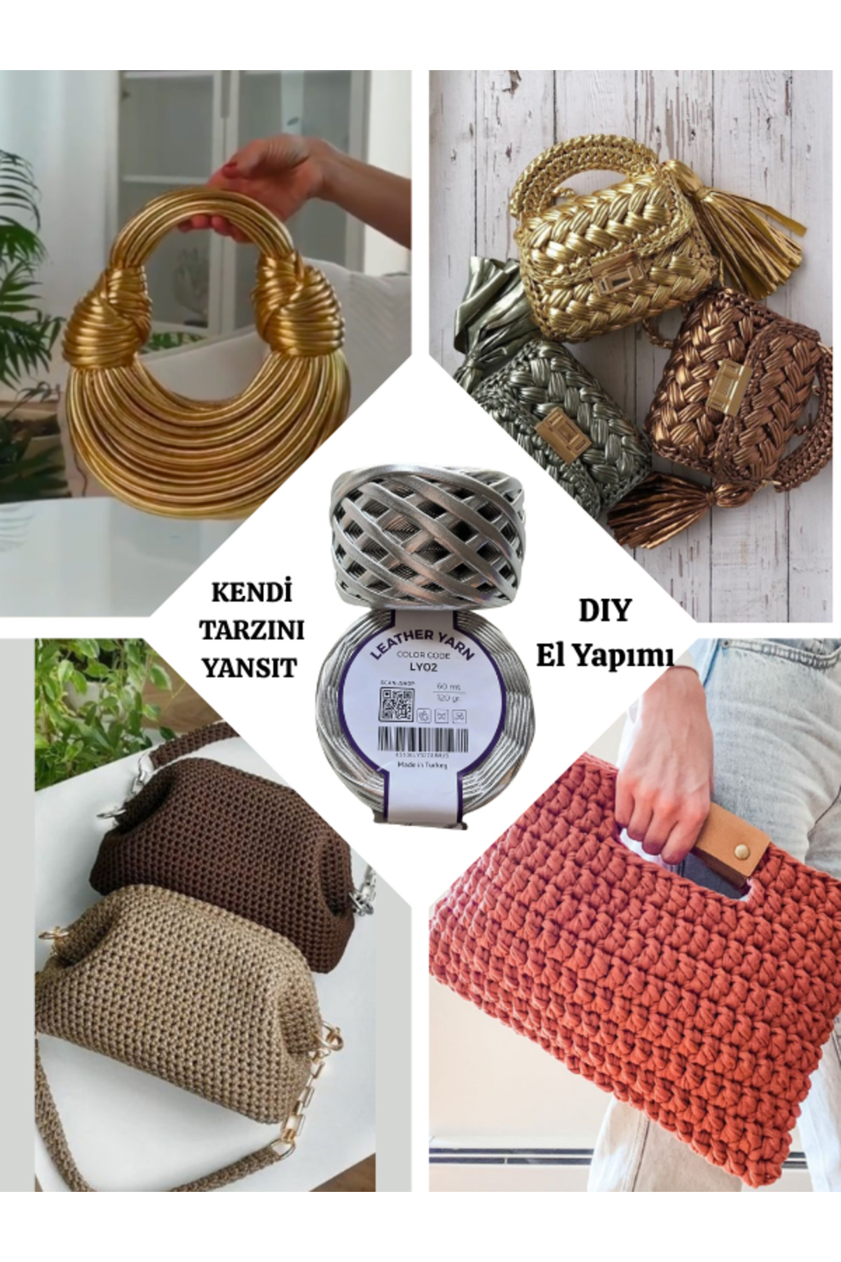 Mira Filati Gold - Metalik Deri Ip - Leather Yarn - 120g. - 60m