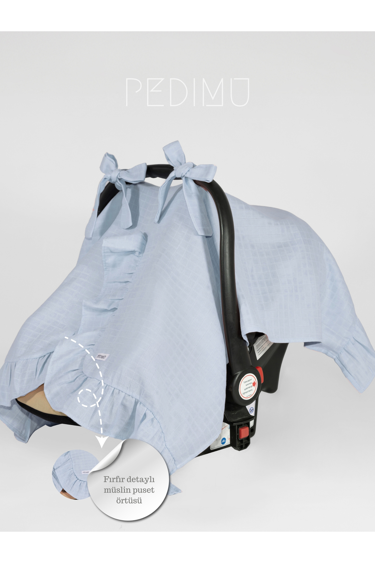 Pedimu Müslin Mavi Renk Fırfır Detaylı Puset Örtüsü fotoğrafı 5 (önizleme)