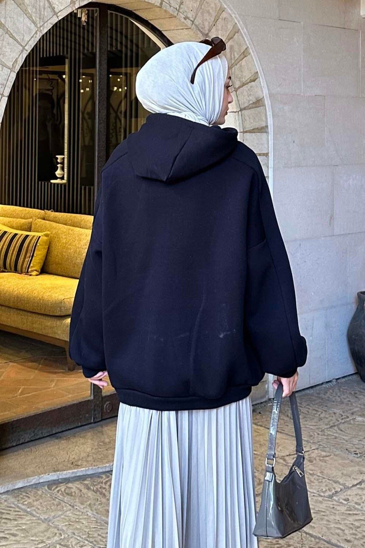 سویشرت پوشیده آبی زنانه کت و شلوار بیش از حد سوخت با جیب های جانبی lamelif