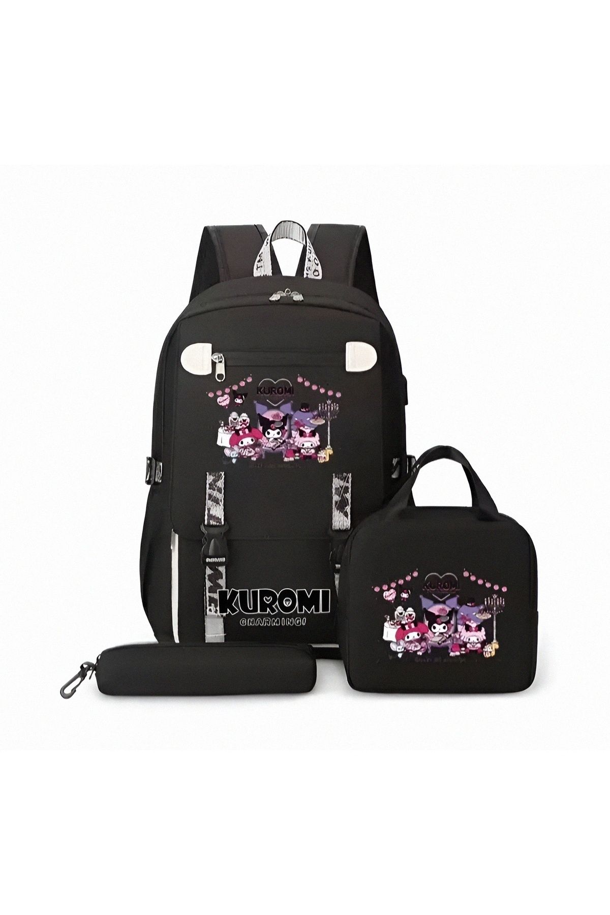 KumOziShop Kuromi Baskılı Çanta Beslenme ve Kalemlik Seti