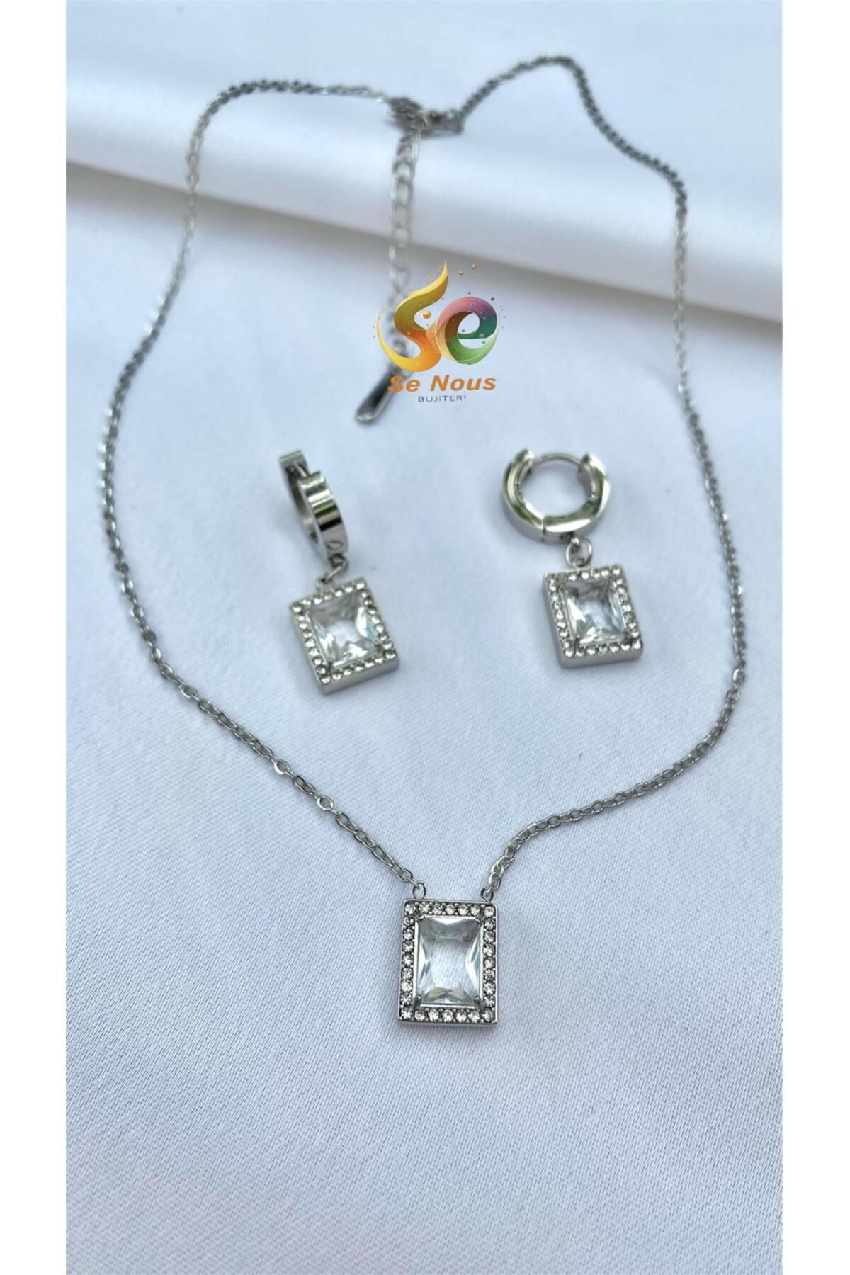 Butik Baget Çelik Kolye ve Küpe (Gümüş)
