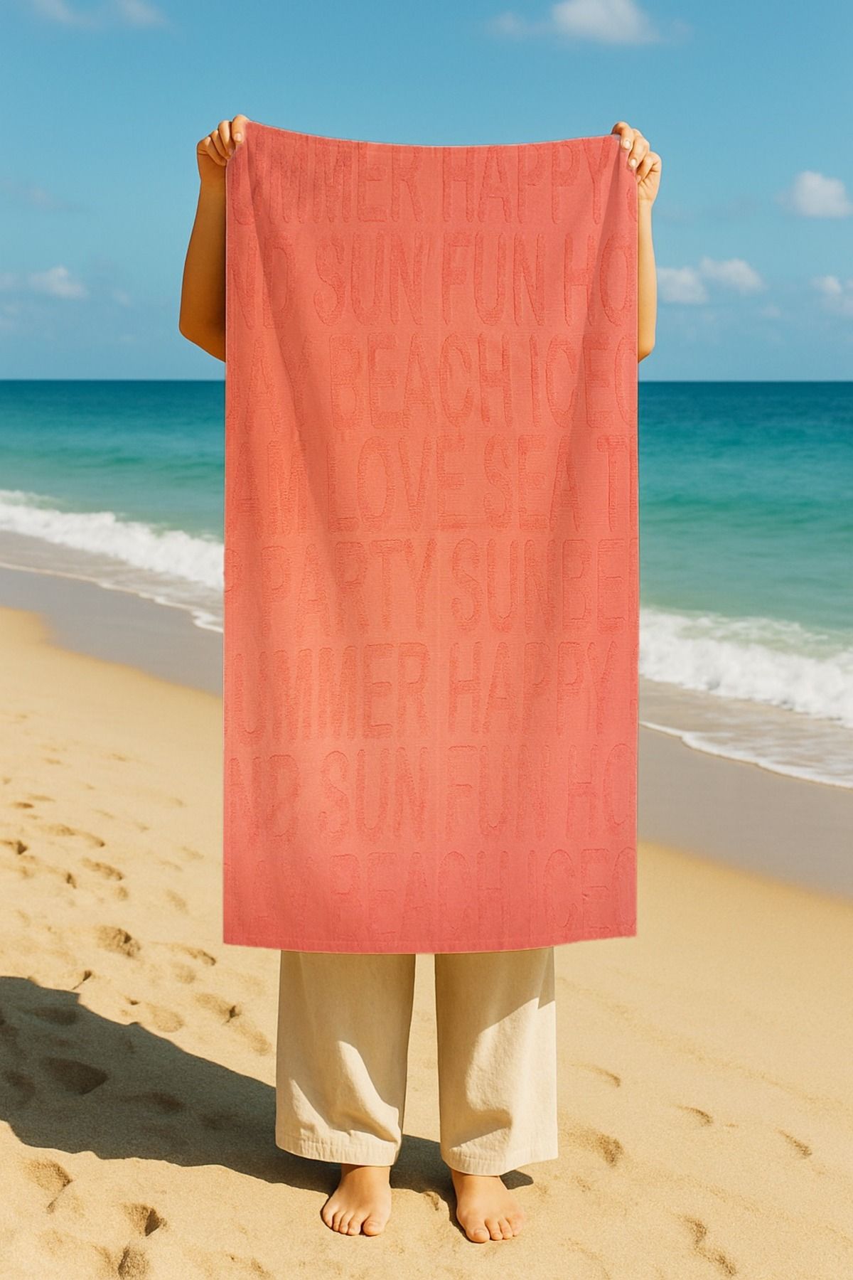 Tropikhome Hızlı Kuruyan Plaj Havlusu %100 Pamuk Summer Peach Plaj Havlusu - Pembe