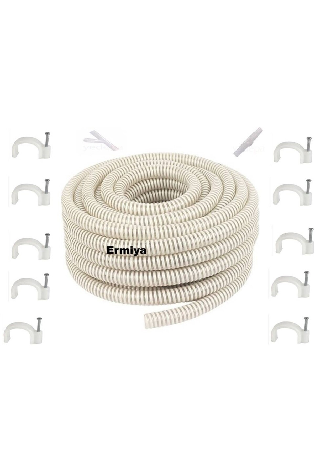 H&G ETİCARET Topalak Boya Hırdavat Klima Su Tahliye Hortumu 15 Metre 2 Ek Parça 15 Adet Kroşe
