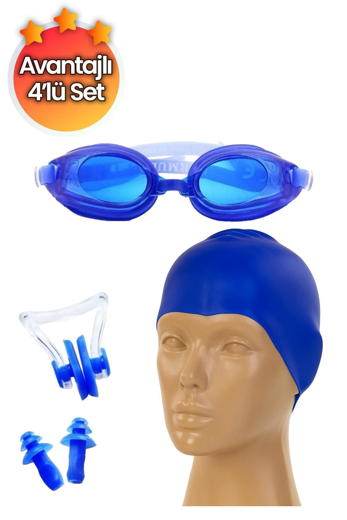 jetlegelsin 4lü Set Yüzücü Gözlüğü Kulak Burun Tıkaçlı Silikon Bone Set Yüzme Havuz Deniz Gözlüğü