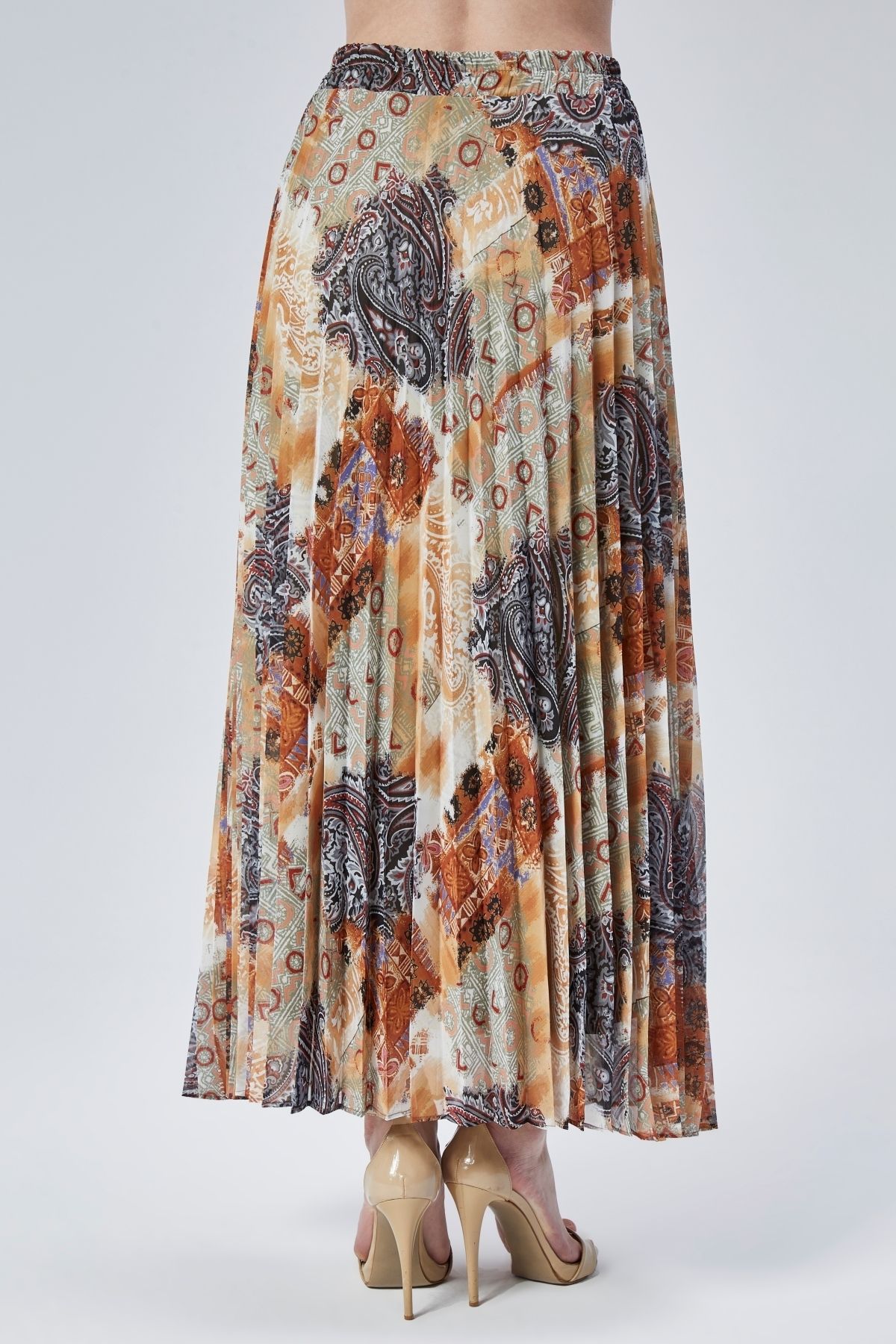 Modabenna-Patterned Lined Pleated Chiffon Skirt with Elastic Waist Pleated 6