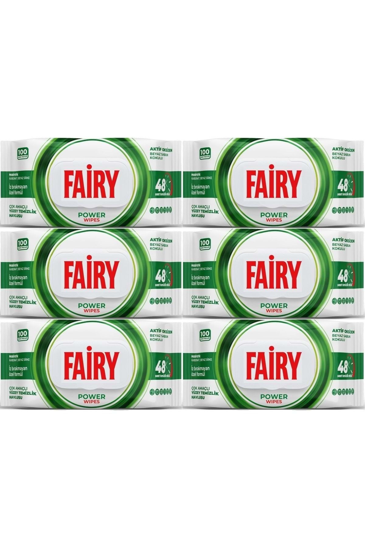 Fairy Yüzey Temizlik Havlusu 100 Yaprak Aktif Oksijen - Beyaz Sabun - Karbonat (6 LI SET) 600 Yaprak