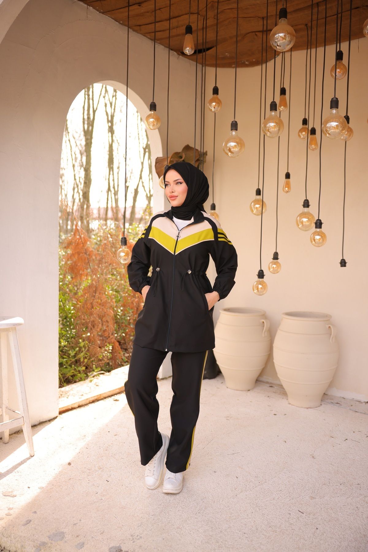 Ryzi Moda-Γυναικείο Σετ Φόρμα Hijab Σετ με φερμουάρ διπλό 3