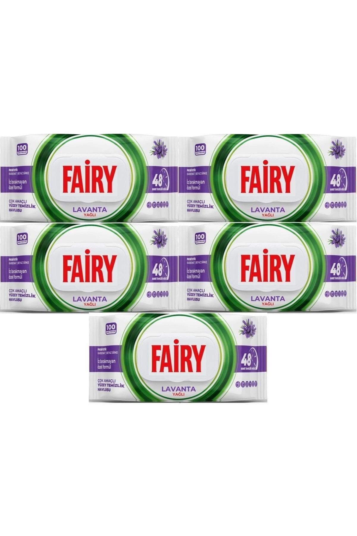 Fairy Yüzey Temizlik Havlusu 100 Yaprak Lavanta Yağlı - Beyaz Sirke - Karbonat (5 Lİ SET) 500 Yaprak