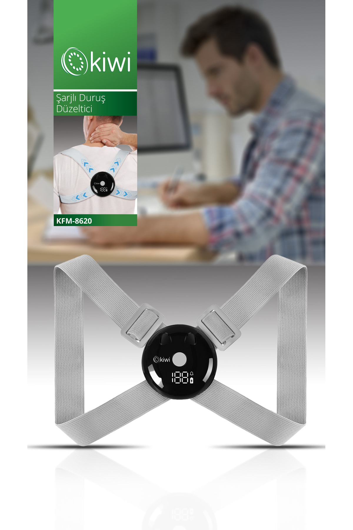 Kiwi Kfm-8620 Titreşim Uyarılı Görünmez Tasarım USB Şarjlı Akıllı Duruş Düzeltici Korse